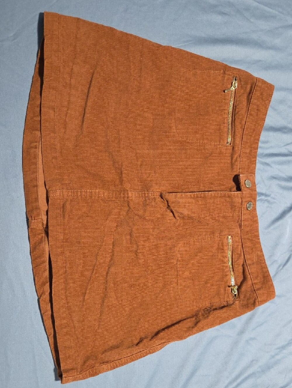 Abercrombie & Fitch Rust-Orange Corduroy Mini Skirt with Zip Pockets